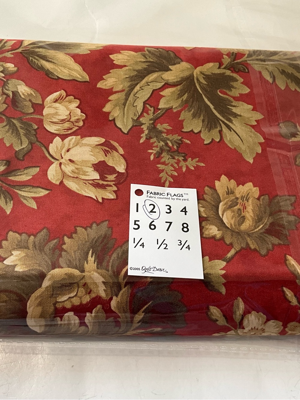 NWT Quilting Sewing Fabric Moda #3835 Chocolat Floral Red Tan 2 Yards